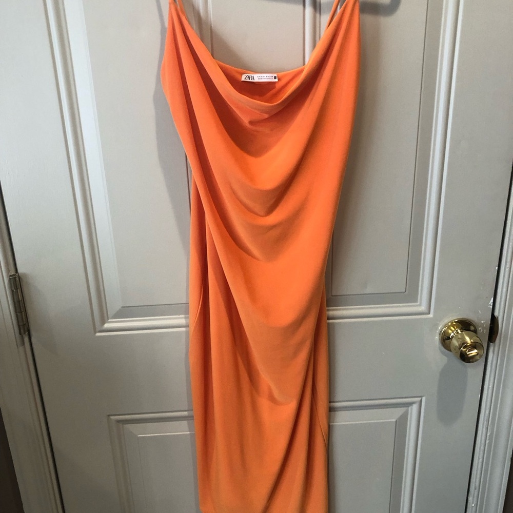 ZARA MIDI ORANGE DRESS SZ S - Picture 3 of 8